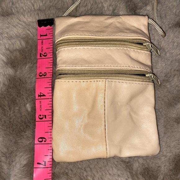 𝅺EUC Vintage Peach Pink Leather Patchwork Mini Shoulder Bag 5 x 7”/ 21.5” Strap - Picture 10 of 10